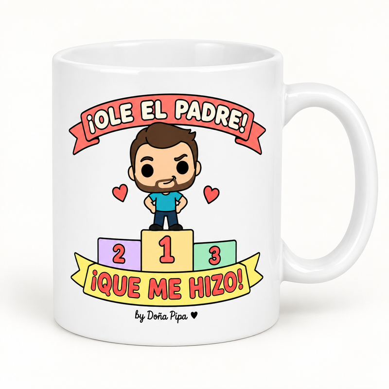 Taza blanca de cerámica con el diseño Ole el padre que me hizo